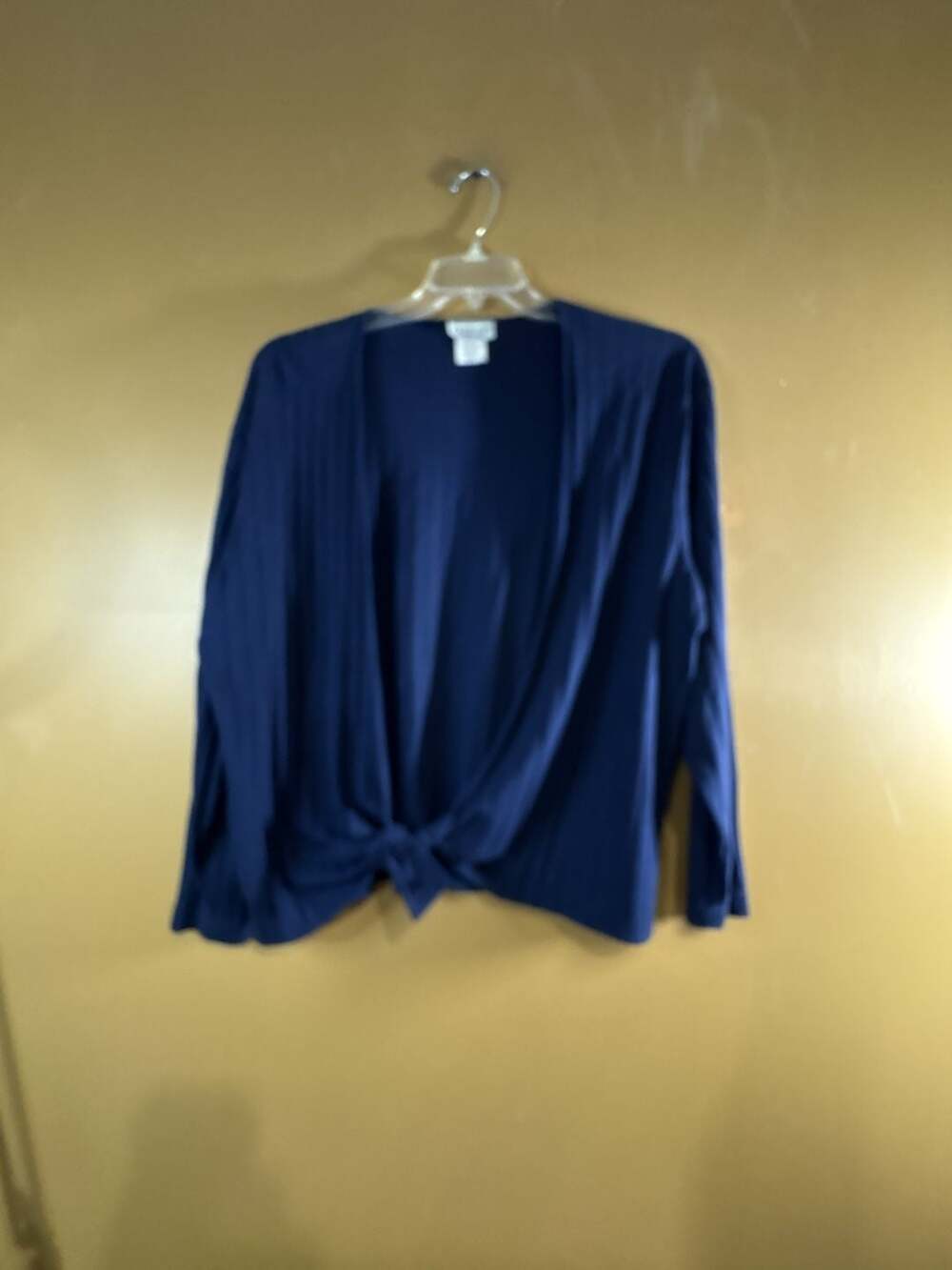 HC1123 Fashion Formulas Blue Ribbed Tie Front Cardigan Sweater Large